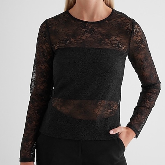 Fitted Lace Crew Neck Long Sleeve
Tee. - Picture 1 of 4